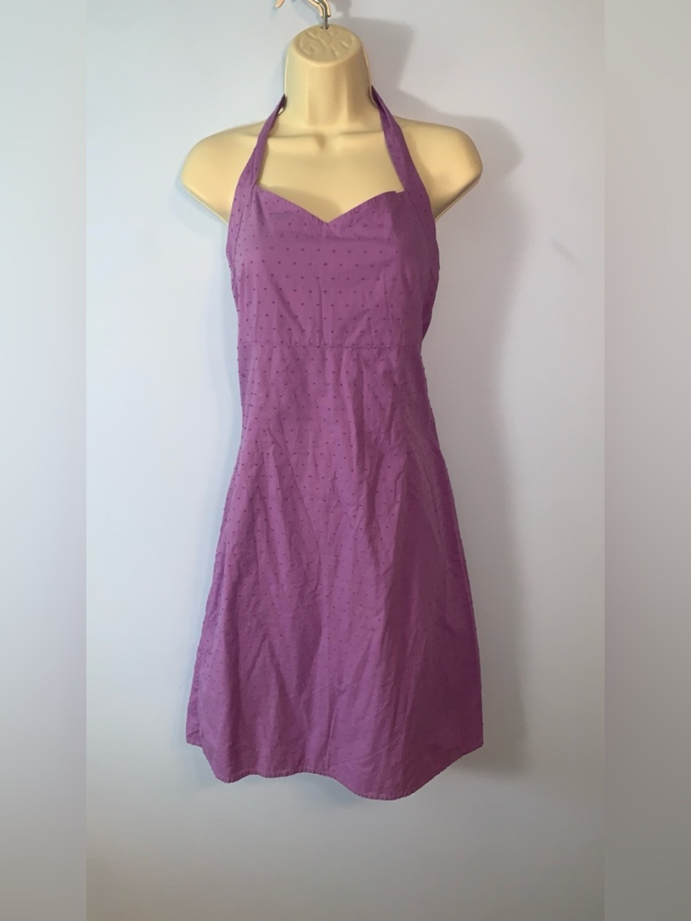 Route 66 Lavender purple Halter Swiss dot Mini Dress size 12 cotton *flaw